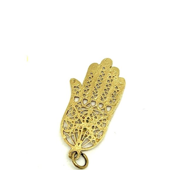 Hamsa Hand Protection Power Charm With Turquoise Stones 14K Yellow Gold … - Picture 3 of 9